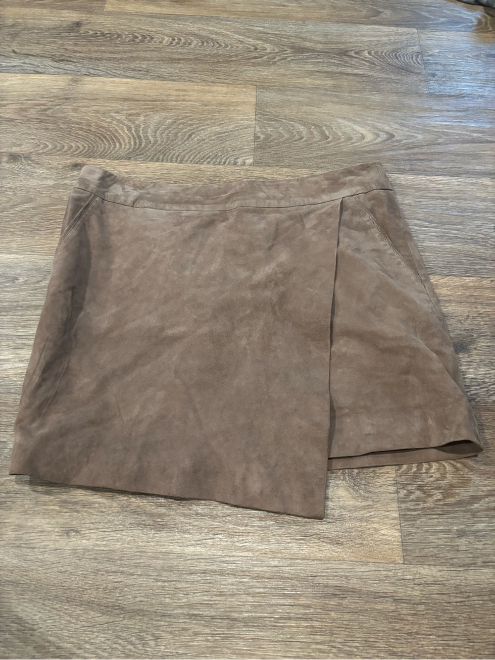 Berenice Paris VAKA Taupe Goat Suede Leather Wrap Skirt Tan Size FR 40